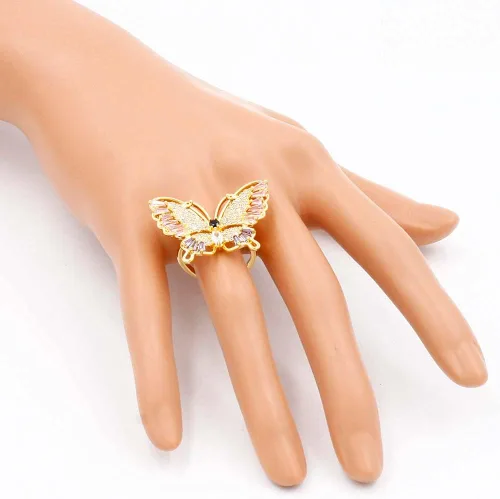Miniatura 7 de Lavencious Anillo ajustable con diseño de mariposa con circonitas AAA y piedras de color para mujer