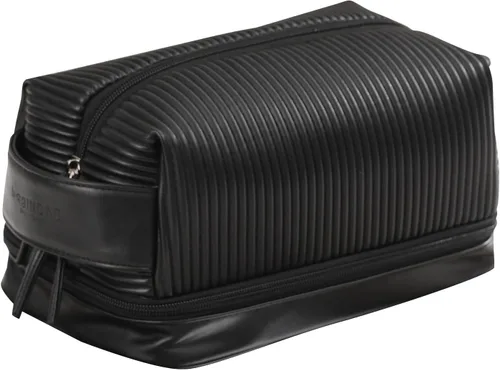 Bolsa de maquillaje, bolsa de viaje grande de doble capa impermeable con asa y compartimento para cepillos para mujeres, Negro -, Color puro