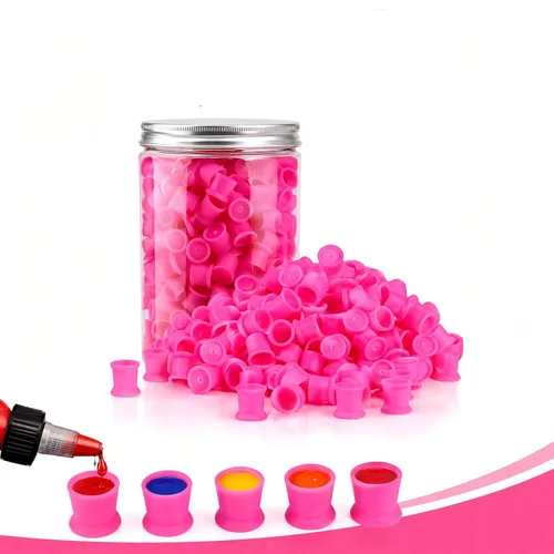 Vasos de tinta de tatuaje, 300 piezas desechables de tinta de tatuaje, tapas de pigmento de silicona permanentes, recipientes de pigmento para Rosa