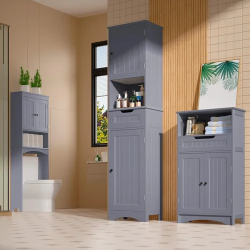 Miniatura 7 de Gizoon Armario de baño de 67 pulgadas de alto, armario de almacenamiento con 2 puertas y cajón, torre de lino estrecha con estantes ajustables