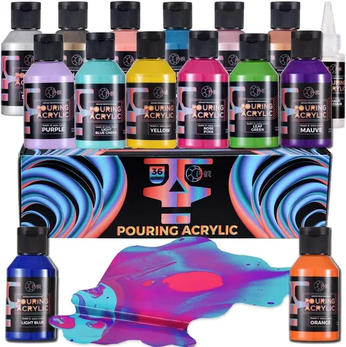 Miniatura 11 de OPHIR Total 22.8OZ Set de Pintura Acrílica para Verter, 3 Suministros de Pintura Acrílica Premezclada para Verter en Negro y 3 en Blanco, para Juego