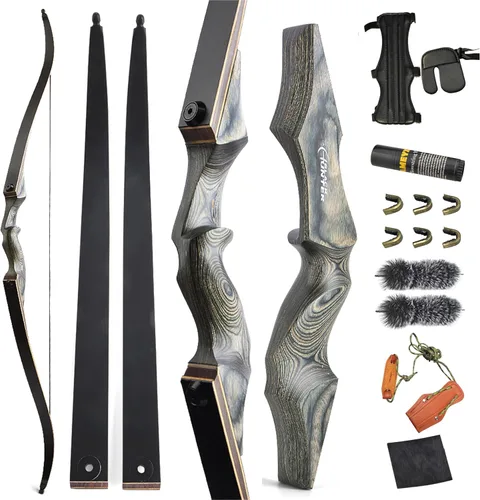 60” Black Hunter Original Recurve Bow for Adults American Hunting Longbow Archery Bow 20-60lbs Right Handed for Archery Hunting Shooting Practice