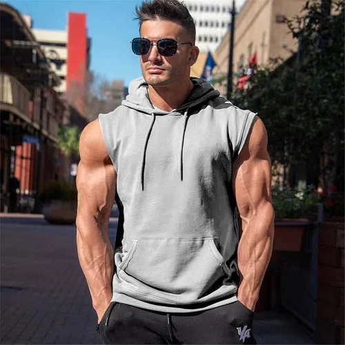 Miniatura 4 de OEAK Mens T Shirt Hooded Workout Tank Tops Sleeveless Hoodies Muscle Shirt Gym Training Blouse with Athletic Pockets
