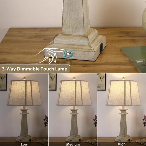 Miniatura 2 de Lámpara de mesa de 27.5 pulgadas para dormitorio, lámpara táctil regulable de 3 vías para mesita de noche, lámpara de mesa de granja para sala