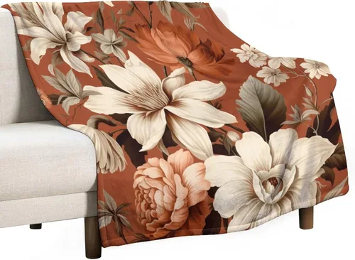 Miniatura 54 de Manta de vellón con estampado botánico de flores de terracota y primavera, manta de franela para el hogar, cama, sofá para niños y adultos, 70 x 80