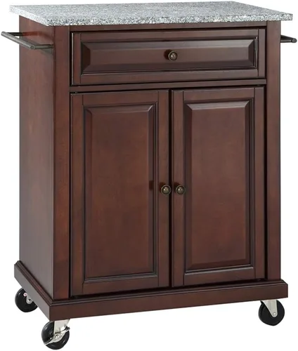Crosley Furniture Carrito rodante pequeño de granito compacto con estantes, soporte para microondas con toallero, color negro