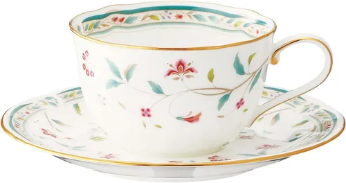 Miniatura 13 de Noritake P58043A/4409 - Taza de té y platillo (juego de pares) 6.1 onzas líquidas (180 cc) con cincel de flores para 2 invitados, porcelana de hueso