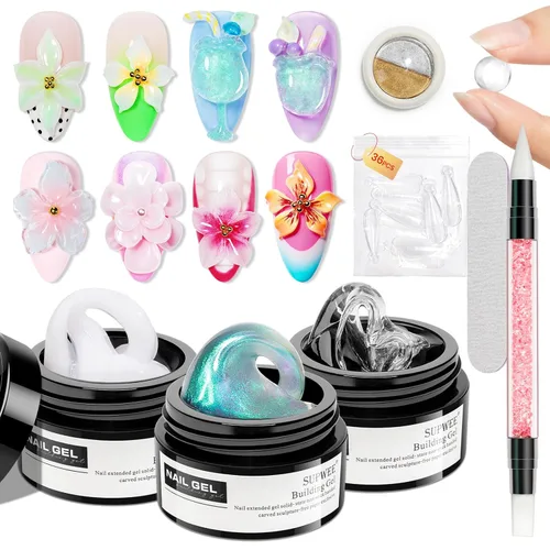 Miniatura 14 de Gel de arte de uñas 3D transparente y blanco, gel sólido constructor para uñas, antiadherente, para escultura de manos, geles duros con doble