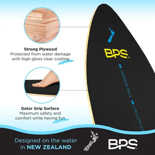 Miniatura 4 de BPS Skimboard 'Shaka' de Nueva Zelanda con almohadillas de agarre EVA de colores y capa transparente de alto brillo tablas de madera para aventuras