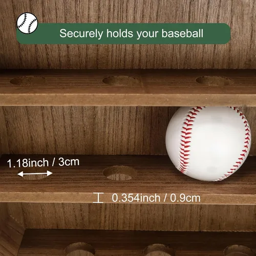 Miniatura 3 de FramePro Estuche de exhibición de béisbol, caja de sombras, estante organizador de gabinete de pared para 12 bolas con puerta delantera de madera