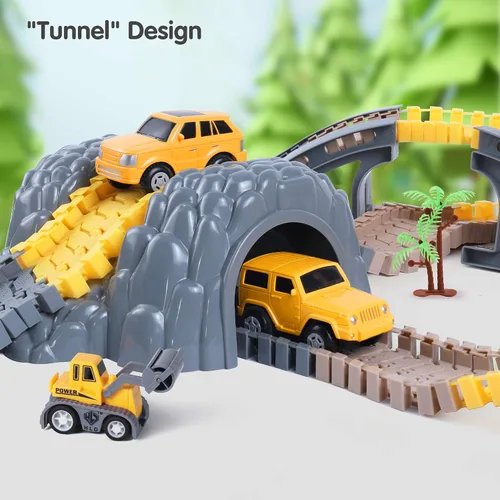 Miniatura 7 de TUMAMA 249 piezas de construcción de vehículos de pista de carreras de juguetes para niños y niñas, STEM Building Bendable Cars Track Sets