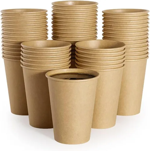 Miniatura 8 de LITOPAK Paquete de 100 tazas de café de papel kraft de 8 onzas para agua, jugo y té, tazas de café caliente desechables para el hogar, restaurante