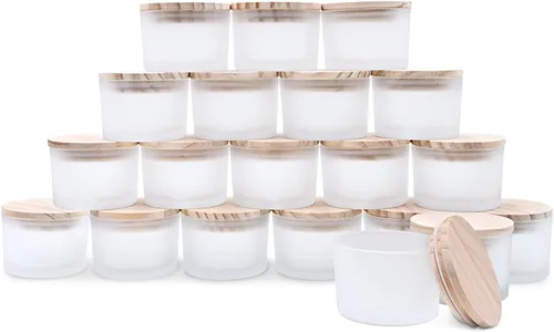 Miniatura 12 de SHOWIN Tarros Gruesos para Velas para Hacer Velas 20 Pcs, 7 OZ Tarros Vacíos con Tapas de Madera para Hacer Velas, Recipiente de Muestra