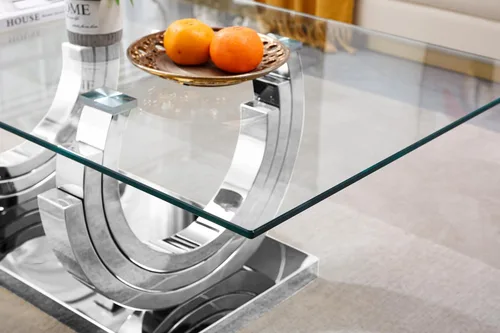 Miniatura 44 de Mesa de centro de cristal de lujo, mesa de centro de sofá de 47 pulgadas con marco de acero inoxidable dorado y parte superior de vidrio negro, mesa