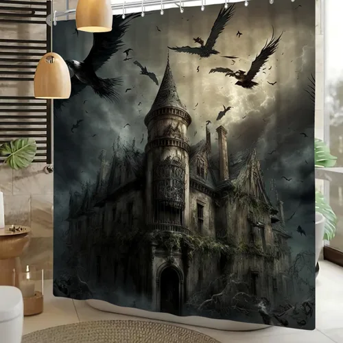 Miniatura 13 de Cortina de ducha divertida de Halloween, espeluznante y bonita, fantasma, calabazas, murciélagos, cortina de baño para niños, decoración