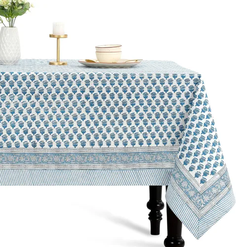 Miniatura 12 de CPC - Mantel cuadrado 100% algodón, 60 x 60 pulgadas, estampado de bloques indios, mantel para bodas, primavera/verano, barbacoa, verde ágata