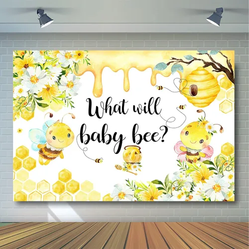 Miniatura 5 de Avezano Fondo de revelación de género de abeja con diseño de girasol What Will Baby Bee Gender Reveal Party Decor Photography Background (7 x 5 pies)