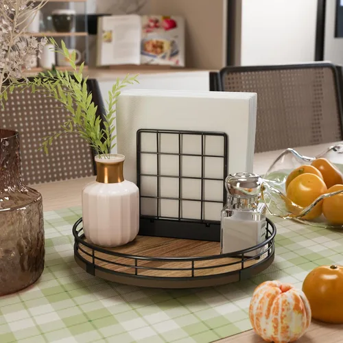 Miniatura 4 de Bandeja giratoria de tocador de Acacia de 9" para baño, organizador redondo de encimera de baño estilo granja para jabón y perfume, organizador