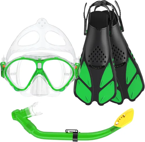 Miniatura 16 de Seovediary Juego de esnórquel para niños, máscara, aletas, equipo de esnórquel para niños, gafas de natación antiniebla con vista panorámica de 180