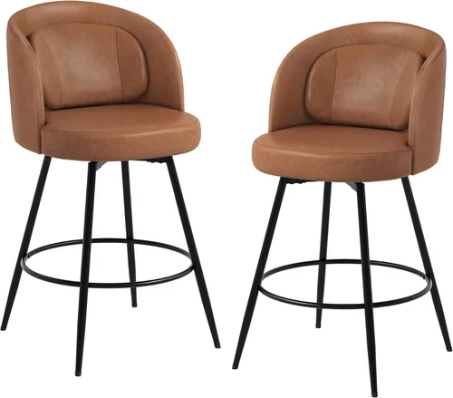 Miniatura 8 de LUE BONA Juego de 2 taburetes de bar giratorios de 26'' de altura, taburetes de bar de altura de mostrador con respaldos, almohada lumbar y marcos