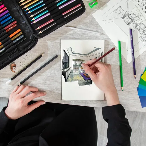 Miniatura 7 de Zenacolor Paquete de 74 kits de dibujo con lápices de dibujo, juego de dibujo para bocetos, suministros de arte de bocetos profesionales