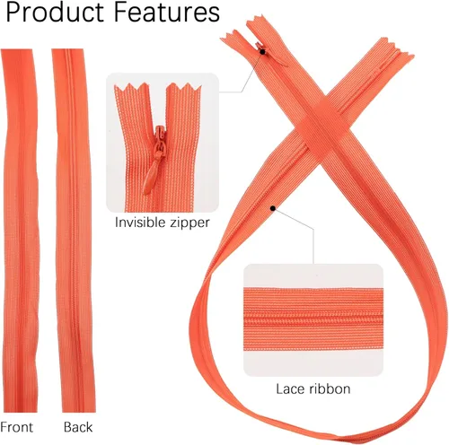 Miniatura 3 de 30 piezas de 23 pulgadas con cremallera invisible de seda con cinta de encaje cerrada, vestido de costura para faldas, vestidos de colores surtidos