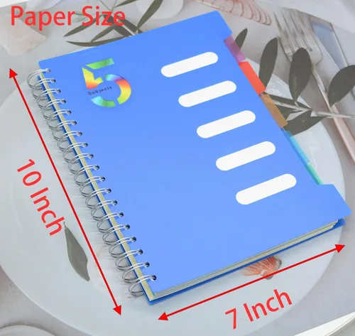 Miniatura 2 de Cuaderno de 5 asignaturas, 1 pieza en azul oscuro de 10 pulgadas x 7 pulgadas B5 en espiral con cubierta de plástico impermeable y suave, 300