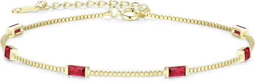 LOUISA SECRET Birthstone Bracelets for Women Girl, 925 Sterling Silver Dainty Simple Women Charm Link Bracelet, Birthday Anniversary Christmas