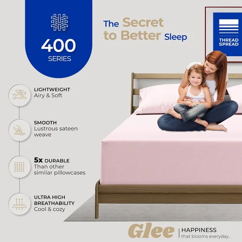 Miniatura 2 de THREAD SPREAD Juego de 2 fundas de almohada 100 % algodón tamaño estándar/Queen, fundas de almohada de algodón de 400 hilos, suaves y refrescantes