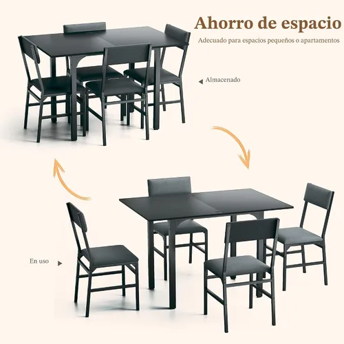 Miniatura 4 de HUAHUU Juego de mesa de comedor para 4, juego de mesa de cocina extensible con cojines y sillas, conjunto de 4, mesa de comedor rectangular