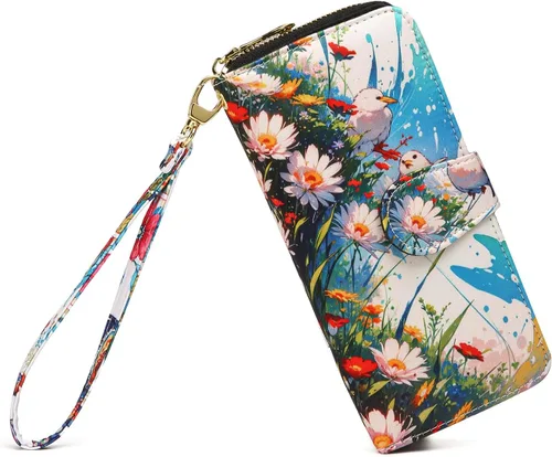 Miniatura 207 de Cartera de mano para mujer, estilo bohemio, con RFID, elegante, espaciosa con correa para viajes, capacidad para tarjetas, teléfono, dinero