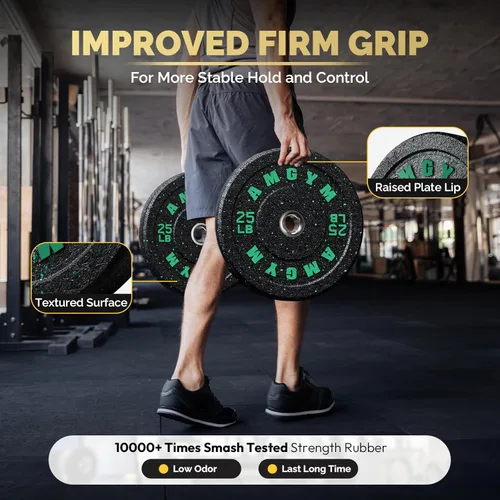 Miniatura 5 de Discos de peso olímpicos de 2 pulgadas y caucho para barras, discos para gimnasio en casa, entrenamiento de fuerza y levantamiento de pesas, 10 a