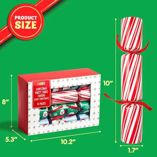 Miniatura 5 de JOYIN 8 piezas de recuerdo de fiesta de Navidad sin broches de presión, color rojo, azul y verde, incluye sombrero de fiesta, chistes y regalos