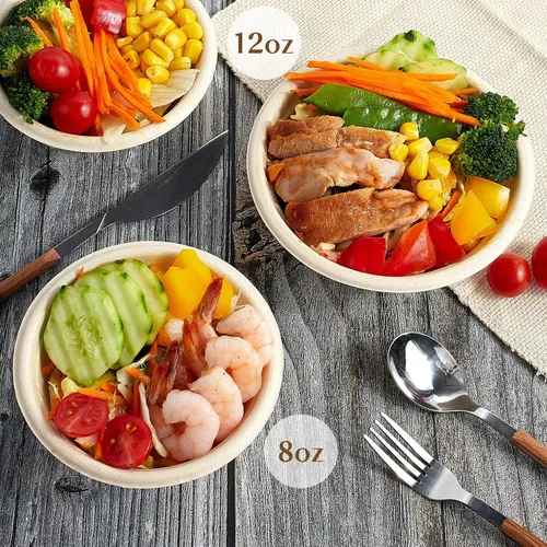 Miniatura 7 de ZORRITA Paquete de 150 unidades de cuencos de papel compostables de 12 onzas, pequeños cuencos desechables para sopa, cuencos naturales de caña
