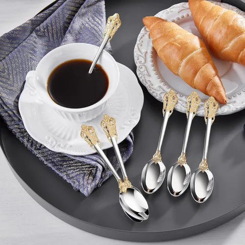 Miniatura 4 de KEAWELL Lujoso juego de cucharas de espresso de 5.1 pulgadas, 6 piezas, mini cuchara de café, acero inoxidable 18/10, diseño magnífico con acabado