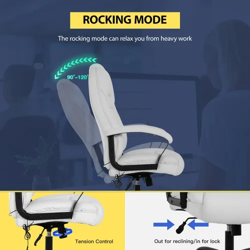 Miniatura 4 de Silla de escritorio ergonómica grande y alta de 500 libras con soporte lumbar, apoyacabezas, silla de oficina de masaje, silla giratoria de piel