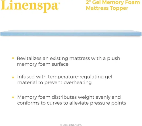 Miniatura 3 de Linenspa - Cubrecolchón de espuma viscoelástica con gel, de 2 pulgadas, tamaño Queen y protector de colchón impermeable suave de alta calidad, sin