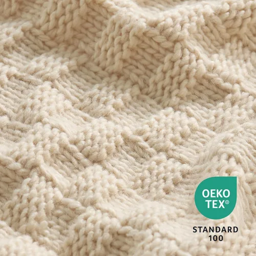 Miniatura 7 de Manta de punto beige para sofá, manta de punto de tablero de ajedrez beige para cama, manta de punto reversible suave y acogedora, 50 x 60 pulgadas