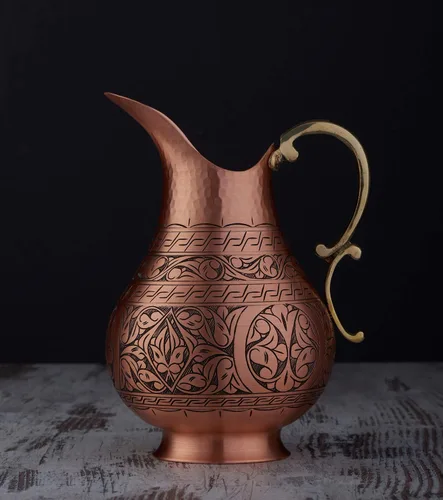 Miniatura 2 de DEMMEX The Pitcher - Jarra ayurveda de cobre macizo grabada a mano de cobre macizo de 0.039 pulgadas para agua potable, mula de Moscú, cóctel