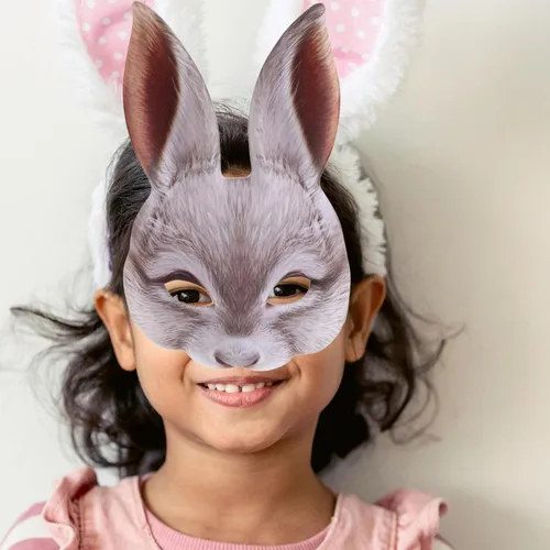 Miniatura 8 de GANAZONO Máscara de conejo de media cara, máscara ligera de Eva con orejas de conejo para Pascua, Halloween, carnaval, disfrazarse