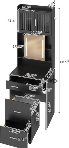 Miniatura 3 de VINGLI Tocador 3 en 1 con espejo deslizante iluminado LED y taburete acolchado sobre ruedas, pequeño tocador de maquillaje con 3 cajones y 2 Negro
