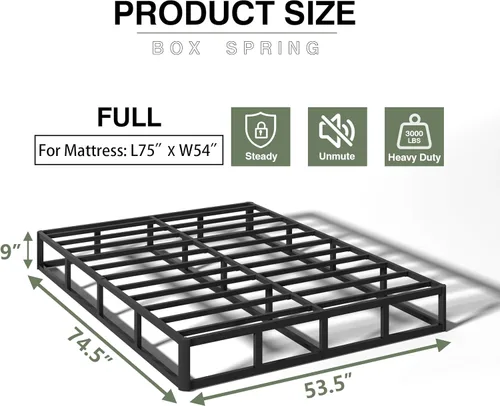 Miniatura 2 de Base de resorte de 9 pulgadas para cama tamaño matrimonial, base de colchón de metal resistente, capacidad de 3000 libras, perfil alto, sin ruido