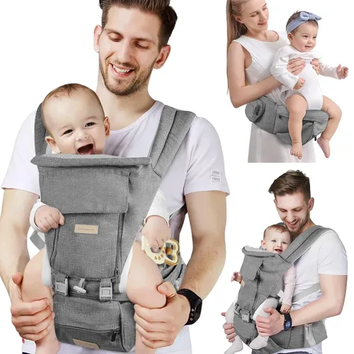 Portabebés para recién nacidos a niños pequeños con asiento de cadera, suave 6 en 1 ergonómico para todas las posiciones, portabebés de 7-33 libras