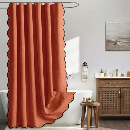 Miniatura 25 de MIULEE Cortina de ducha festoneada de lino texturizado con 12 ganchos de metal, bonita cortina de ducha de tela gruesa resistente, lavable, Negro