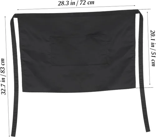 Miniatura 8 de ULTECHNOVO Delantal de trabajo unisex para mujer y hombre, delantal de cocina con bolsillos dobles, cintura corta, color blanco, 27.6x19.3 in, Negro