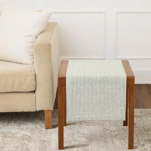 Solino Home Camino de mesa de lino de 36 pulgadas – Raya estrecha 100% lino puro aguacate y blanco camino de mesa de 14 x 36 pulgadas, ideal para