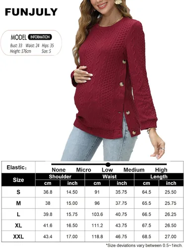 Miniatura 7 de FUNJULY Suéter de maternidad de punto trenzado para mujer, cuello redondo, manga larga, para embarazo, lactancia, doble división con botones
