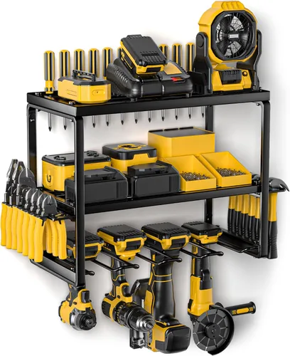 Organizador de Herramientas Eléctricas de Servicio Pesado para Montaje en Pared, Estante de Metal de 3 Capas con 4 Soportes para Taladro,
