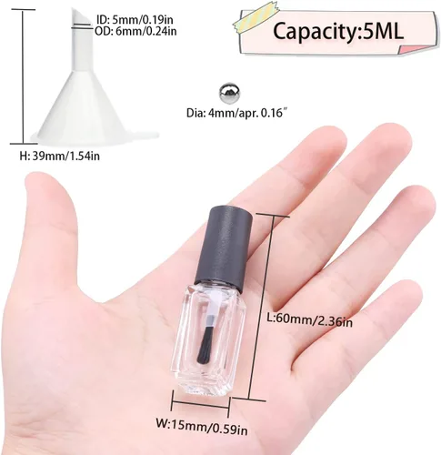 Miniatura 2 de Botellas vacías de esmalte de uñas con cepillo redondo de 0.17 onzas líquidas, paquete de 20 recipientes pequeños de vidrio vacíos recargables