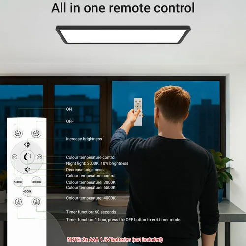 Miniatura 6 de zemty Luz LED de panel plano con control remoto de 22.8 x 7.8 pulgadas, 32 W, 3500 lúmenes, temperatura de color 3000 K-6500 K, lámpara de techo